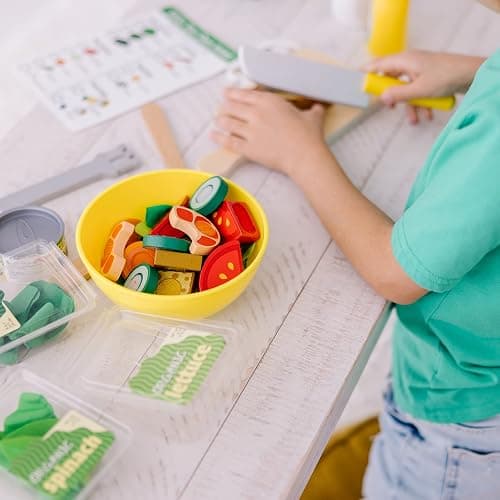 Melissa & Doug Slice and Toss Salad 52-Piece Toy Food Set & Montessori-Inspired Play Kitchen Accessories, Preschool Learning Toys for Girls & Boys 3+ thumbnail 5