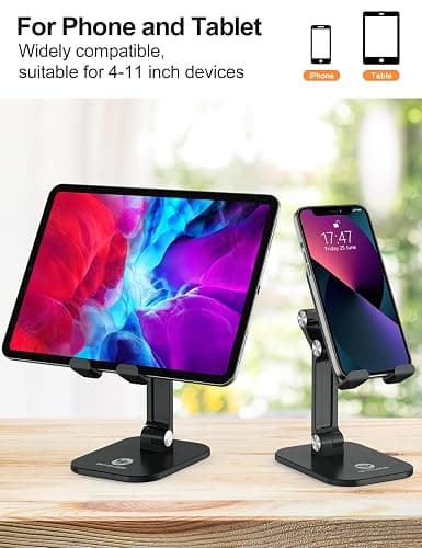 OCYCLONE Phone Stand, Adjustable Height and Angle Foldable Cell Phone Stand Holder for Desk, Taller iPhone Stand Compatible with 4.7"-13" Smartphones iPad Tablet, Black thumbnail 4