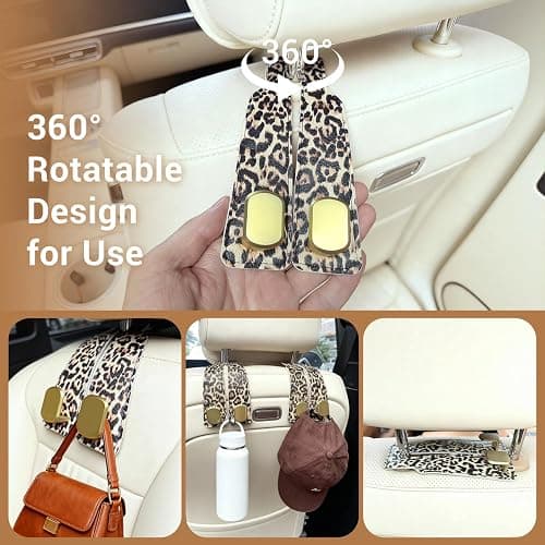 FLYEEGO 2 Pack Purse Hook for Car Headrest, Car Seat Back Storage Hook for Purses and Bags, Car Back Seat Headrest Purse Holder, Hanger Storage Organizer (Leopard) thumbnail 6
