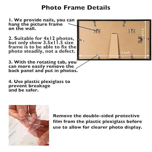 JCJMY 4x12 Picture Frame Black for Wall Hanging or Tabletop, Wall Mounting Horizontally or Vertically, 4 x 12 Wall Gallery Poster Photo Frame with Shatter Resistant Plexiglass, Black thumbnail 5