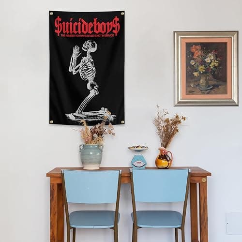 owpIa Horror Skull Tapestry Suicide Music Boys Flag 2x3ft for Room Teen Girls Indoor Outdoor Bedroom and College Dorm With 4 Brass Grommets thumbnail 5
