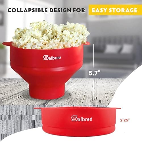 The Original Salbree Collapsible Silicone Microwave Popcorn Popper Maker Machine, Microwavable Bowl Holds 16 Cups, Uses Hot Air and Oil Always Optional - The Most Colors Available (White) thumbnail 2