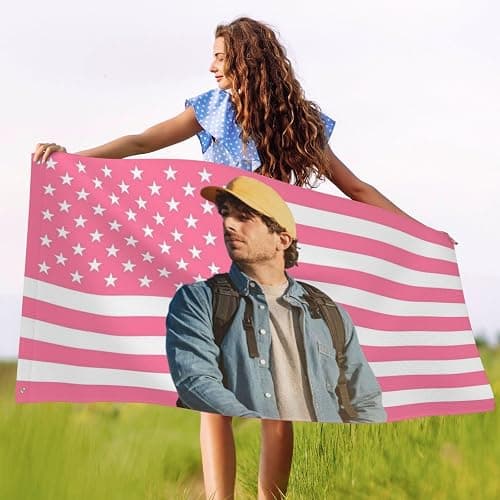 Custom Pink American Flag Personalized American Flag Themed Wall Decor Banner For Room Customizable To Add Your Photos Or Text.Size(2x3/3x5/4x6/5x8ft) thumbnail 4