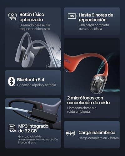SHOKZ OpenSwim Pro Auriculares Conducción Ósea Natación, Inalámbricos Bluetooth 5.4 Open-Ear Deportivos, Impermeables IP68, 32GB MP3, Carga Inalámbrica, Mics. Cancelación Ruido, 9H de Autonomía, Gris thumbnail 9