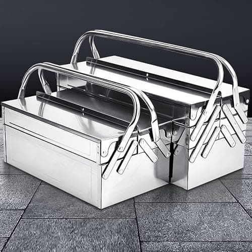 Metal Tool Box, Portable Folding Stainless Steel Storage Box 3 Layer 5 Tray Multi Function Tool Organizer Heavy Duty Rust Resistant Scratch Resistant Finish Cantilever Toolbox (420) thumbnail 2