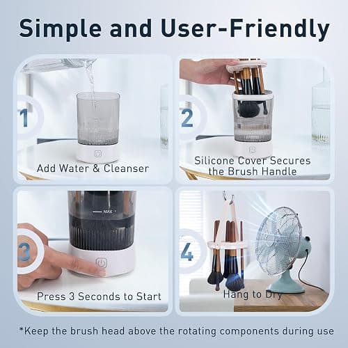 Electric Makeup Brush Cleaner - 9000 RPM Makeup Brush Cleaning Machine, IP65 Waterproof Automatic Makeup Brush Cleaner for Makeup Sponges and Brushes(White) thumbnail 6