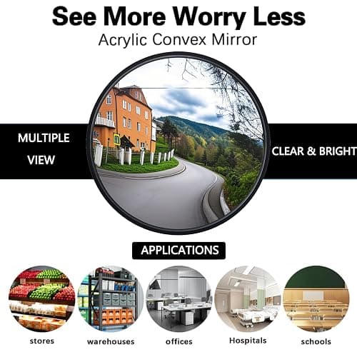 IMJONO 12" Acrylic Convex Mirror – Adjustable Wide Angle View Traffic Mirror for Enhanced Security Coverage in Rooms, Offices, Warehouses, Parking Lots, and Addressing Corner Blind Spot Areas thumbnail 4