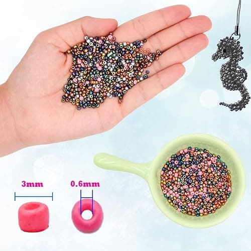 EuTengHao 8/0 Glass Seed Beads Kit, 3mm Metal Color Waist Beads, 24Colors Small Pony Beads with String for Bracelet Necklace Earring Jewelry Making (14405PCS, 600 Per Color) thumbnail 3