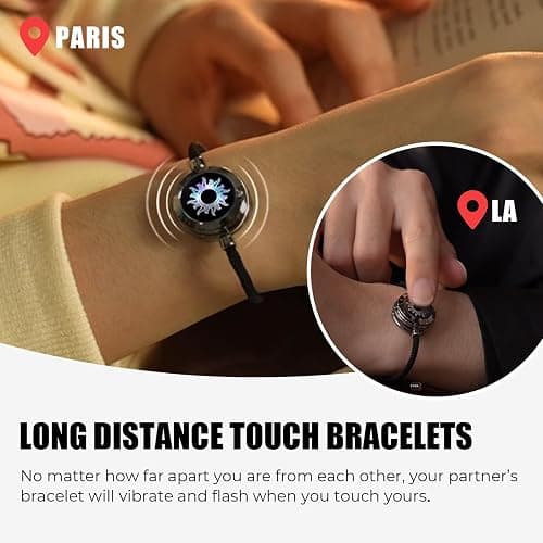 Single Touch Bracelet for Couples, Light up & Vibration for Love Couples | Long Distance Relationship Gift for Girlfriend, Mother-Daughter, Sisters,Women's Fashion Smart Jewelry,Must Stay Connected Bluetooth Bracelet, TOTWOO APP Set Up Pairing Jewelry thumbnail 2