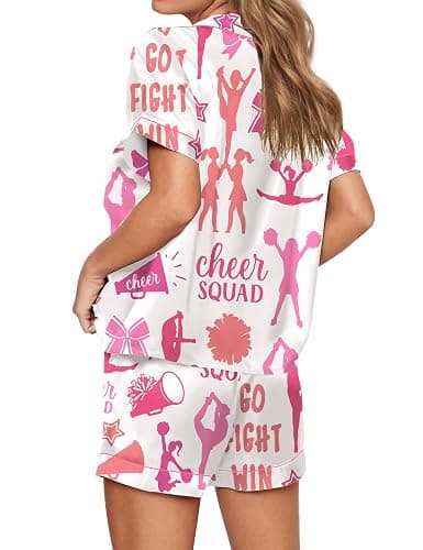 SHESHOW Pajamas for Women Set Satin Button Down Short Sleeve Top and Shorts Pjs Sets Sport Ball Print Sleepwear XS-XXL thumbnail 3