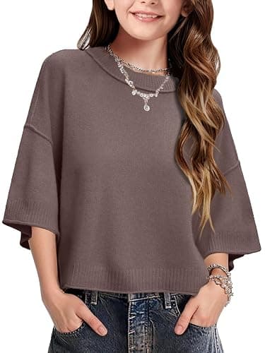 Girls Short Sleeve Sweaters 2026 School Picture Teen Croped Summer Fall Fashion Outfits Lightweight Pullover Tops - Image 1