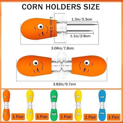 AUGSUN Corn Holders, 10Pcs/5 Pairs Corn Cob Holders Sets, Funny Faces Stainless Steel Corn on The Cob Holders BBQ Fork Skewers for Home Cooking Parties Camping (Multicolor) thumbnail 3
