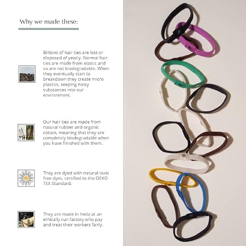Wild & Stone | Pack of 6 | 100% Biodegradable and Plastic-Free Elastic Hair Ties | 100% Organic Cotton and Natural Plant-Based Rubber | No Crease Ponytail Holder (Multicolour) thumbnail 3