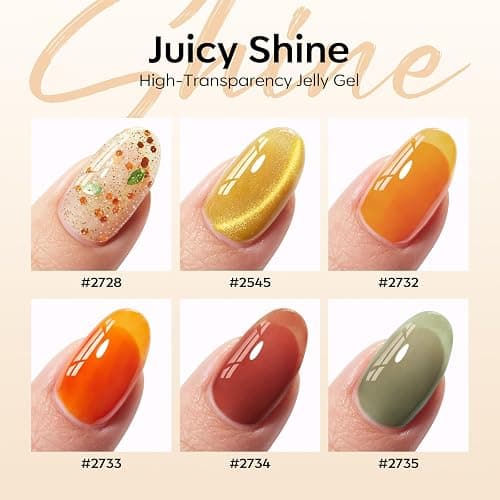 Modelones Gel Nail Polish, 6 Colors Fall Wine Brown Orange Green Jelly Gel Polish Yellow Gold Glitter Cat Eye Nail Polish with Magnet and Wooden Stick Soak Off LED Manicure Kit DIY Gift thumbnail 5
