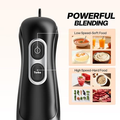 Immersion Blender Handheld, Corded Electric Blenders Portable Stick Mixer with 2 Mixing Speed and Stainless Steel Blades Emulsifier for Effortless Blending Soup, Smoothies, Puree or Baby Food thumbnail 2