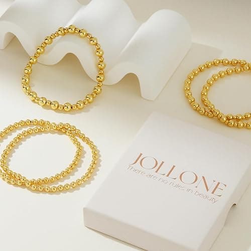 jollone Gold Bracelets for Women Gold Bracelet Stack Pearl Beaded Bracelets for Women 14K Gold Plated Stretch Bead Ball Bracelet Sets Jewelry for Mother's Day Birthday Gifts thumbnail 5