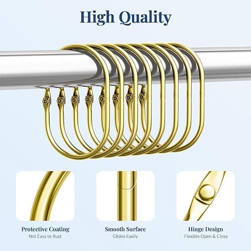Bathway Shower Curtain Rings Gold Shower Curtain Hooks Anti-Drop Shower Rings for Curtain, Metal Shower Curtain Rings Rust Proof, Shower Hooks for Shower Curtain Rod, 12 Pcs Gold Curtain Rings thumbnail 3