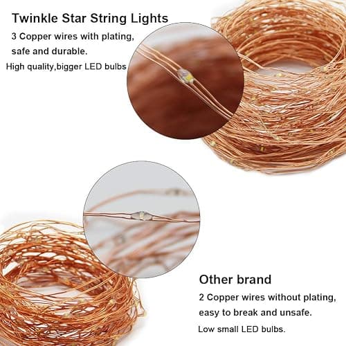 Twinkle Star 200 LED 66 FT Copper Fairy String Lights 8 Modes LED, USB Powered with Remote Control for Christmas Tree Wedding Party Home Decoration, Warm White thumbnail 3