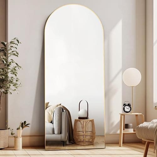 CASSILANDO Ganzkörperspiegel, 165X60cm Gewölbter Spiegel, Bodenspiegel mit Ständer, hängend oder lehnend an die Wand, stehender Spiegel für Schlafzimmer Garderobe (Gold) - Image 1