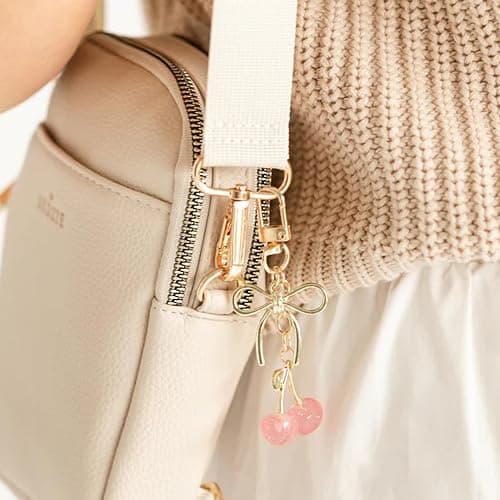 YDF Cherry Keychain Cute Bag Charm Women Leather Keyring Car Keys Gift Mother's Day Birthday Valentine's Purse Accessory thumbnail 3