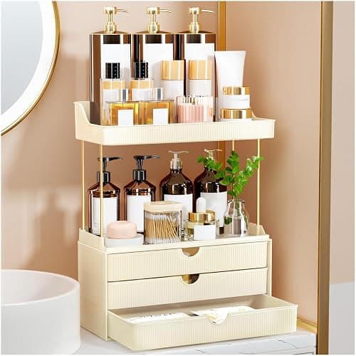 StorBin 3 Drawers Bathroom Counter Organizer - 5 Tier Makeup Organizer, Versatile Perfume Organizer, Ideal for Bathroom Storage, Vanity, Large Skincare, Perfume, Present, Cream White - Image 1