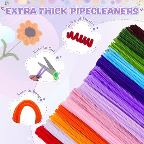 900 PCS Pipe Cleaners Craft, Pipe Cleaner Bulk Flower Kit 14 Colors Chenille Stems Flower Making Kit with Greeting Card, Floral Wires, Tape, Stamen, Floral Wrapping Paper & Ribbon for Art DIY Flowers thumbnail 4