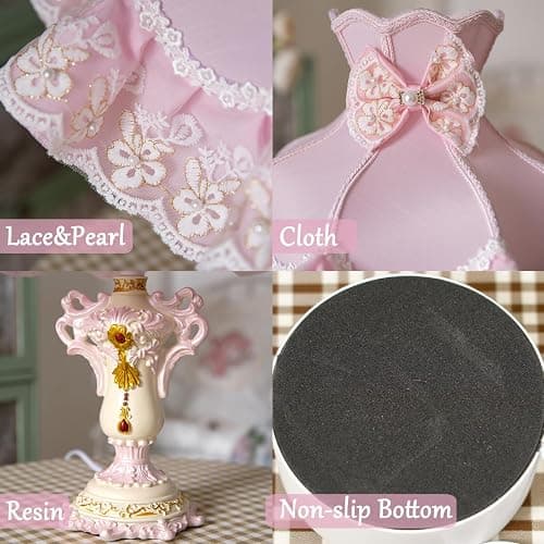ZDAAPLJ Victorian Table Lamp Pink Princess Lamp French Country Bedside Lamp Farmhouse Cute Kids Table Lamp Vintage Rustic Nightstand Lamp for Girls Bedroom Children Nursery Desk Home Entryway thumbnail 4