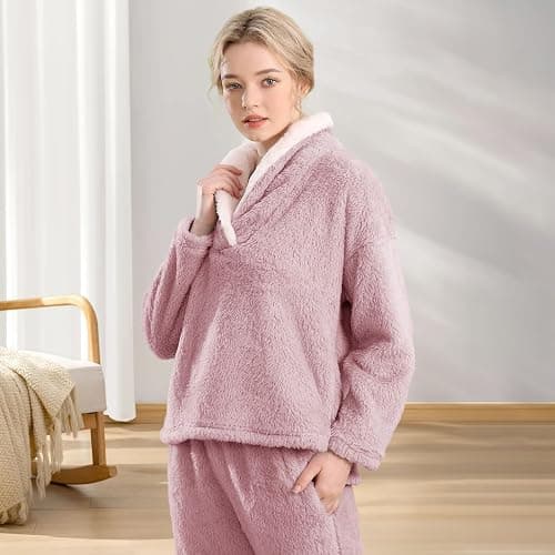 BOSECETA Fluffy Pajamas for Women Set Soft Comfy Fleece Pjs Pullover Pants Loose Plush 2 Piece Sleepwear Fuzzy for Winter thumbnail 6