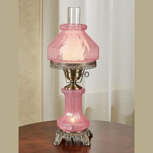 Isabel Hurricane Style Hand-Blown Crackled Glass Victorian Lamp, Pink | Vintage Lighting, Antique Parlor Lampshades, Nightlight, Bedroom, Living Room,Office thumbnail 2