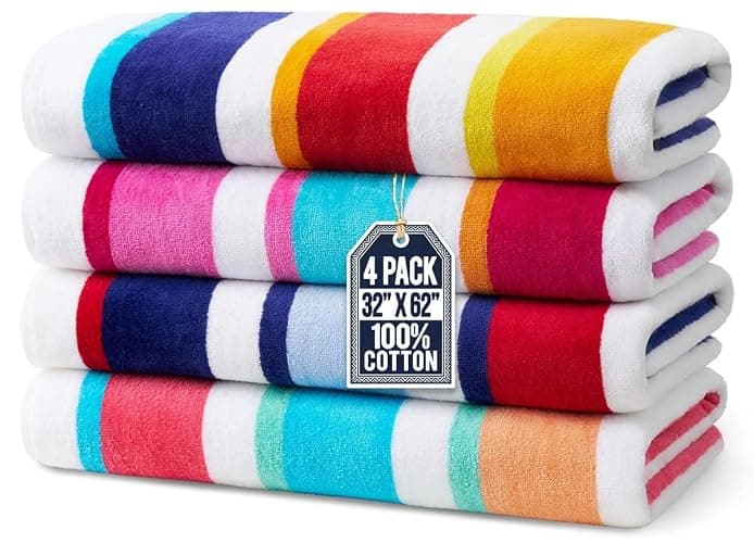 Ben Kaufman Joey Velour Colored Classic Multi-Color Stripe Beach & Pool Towel - Large Cotton Towel - Soft & Absorbant - Assorted Colors - 32” x 62” - 4 Pack - Image 1