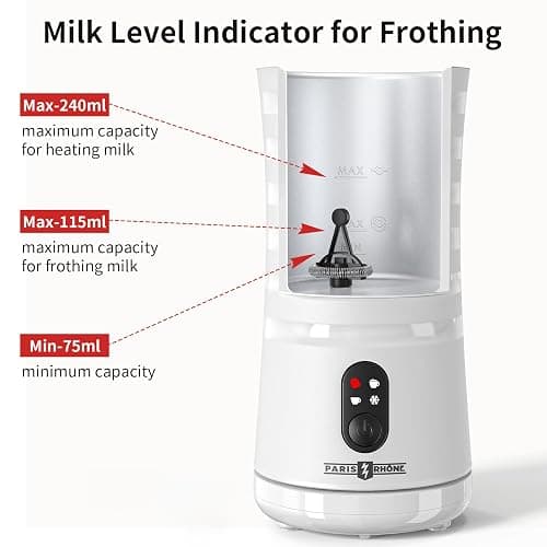 Milk Frother, Paris Rhône 4-in-1 Milk Steamer and Frother, Hot & Cold Foam Milk Warmer with Temperature Control, Auto Shut-Off Frothers for Coffee, Latte, Cappuccino, Macchiato thumbnail 8