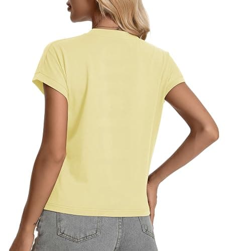 Trendy Crewneck Cap Sleeve Cotton Loose Pullover Casual Womens Summer Tops | cotton summer lightweight comfy athletic daily holiday casual tops for women, great match with skinny jeans shorts sneakers thumbnail 3