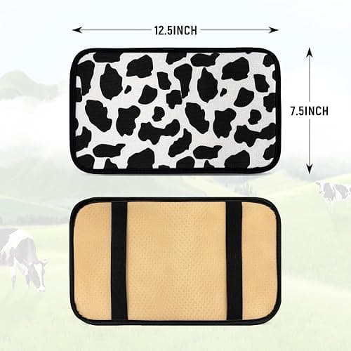 SuperKaKa Car Cow Print Armrest Cover-Cute Center Console Mat Cars Interior Accessories for Women Men,Protection Pad Fit Most Auto,Vehicle, SUV, Truck Arm Rest Box (Cow, Black) thumbnail 3
