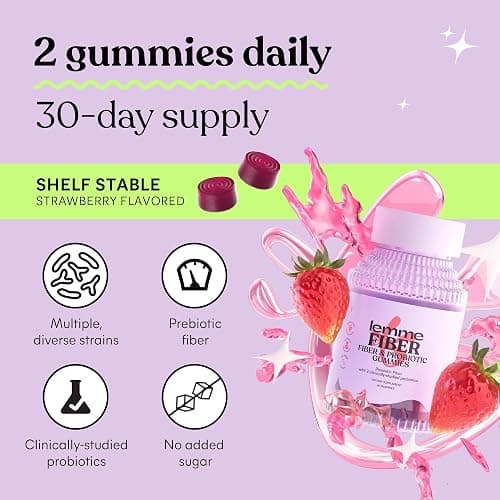 Lemme Fiber & Probiotic Gummies for Adults, Promotes Regularity & Digestive Health, No Sugar Added Strawberry Flavor, 4g Prebiotic Fiber & Clinically Studied Probiotic Strains, (60 Count) thumbnail 8