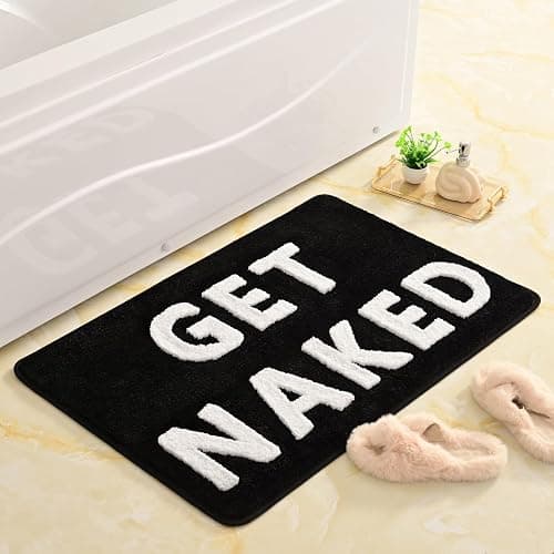 QJHOMO Get Naked Bath Mat Cute Black and White Bathroom Rugs Funny Non Slip Bathtub Decor Mats Super Absorbent Floor Carpet Machine Washable Bahtmat for Tub, Shower, Bedroom (24x36 inch) thumbnail 6