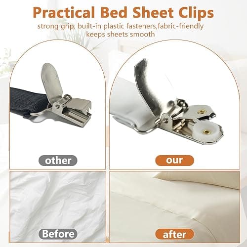 LKbeuuu 4PCS Bed Sheet Straps with Metal Clips, Adjustable Elastic Fitted Sheet Holders for Corners, Keep Bedding Wrinkle-Free, Easy to Install Durable Fasteners, Mattresses (White) thumbnail 5