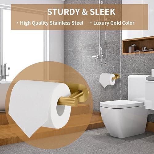 LAYUKI Toilet Paper Holder,Gold,Wall Mount, Upgraded Adhesive Toilet Roll Holder,no Drilling,Bathroom/Rv/Washroom,SUS 304 Stainless Steel,Rustproof (Gold, 1 Piece) thumbnail 3