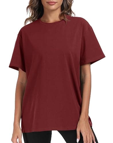 PRIMODA Womens Oversized Short Sleeve T Shirts Trendy Crew Neck Loose Workout Tee Casual Summer Tops Cotton - Image 1