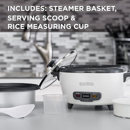 BLACK+DECKER 6-Cup Rice Cooker with Steaming Basket | Save time with a 2-in-1 rice cooker and steamer that keeps food warm until serving. thumbnail 5