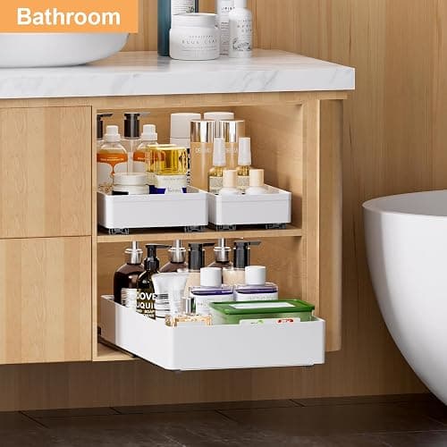 Delamu 3 Pack Pull Out Cabinet Organizer, 15.7"Deep Pull Out Drawers for Cabinets, Slide Out Drawers for Kitchen Cabinets, Bathroom Cabinet Organizer, Pantry (White) thumbnail 9