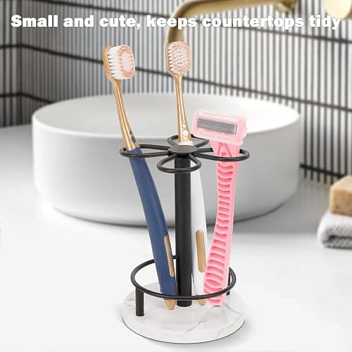 HarJue Toothbrush Holder Stand for Bathroom, Metal Toothbrush Organizer with Marble Base, Toothbrush Storage Collection for Family, Suitable for Home Hotel Countertop Vanity (Small, Matte Black) thumbnail 6