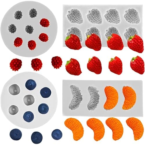 4 PCS Fruit Shaped Silicone Molds - 3D Mini Chocolate & Fruit Jelly Molds Strawberry Orange Blueberry Mulberry Candle Silicone Fruit Mold for Cupcake Decorating, Soap, Chocolate - Image 1