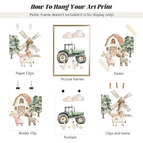 Nursery Farm Animal Wall Art Decor Baby Animal Canvas Prints Nursery Kids Farmhouse Poster Farm Cow Pig Pictures Wall Decor Green Tractor Painting Artwork for Children Bedroom 12x16 Inch Unframed 3Pcs thumbnail 8
