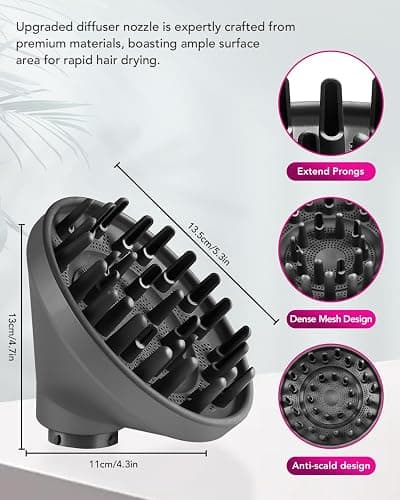 TOSAGE Upgraded Large Diffuser for Dyson Airwrap HS01 HS05 HS08 id, Diffuser Nozzle Attachment for Fast Drying Wave Curly Thick Hair, Gray thumbnail 5