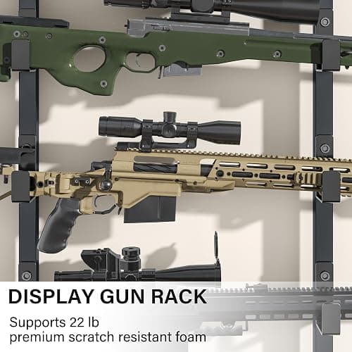 Saudism 68" Tall Gun Rack, Indoor Gun Racks for Floor Standing Gun Display Stand, Rustic Wooden Gun Stand with Soft Padding and Pistol Holder, Holds up 13 Long Guns and 8 Handguns thumbnail 4