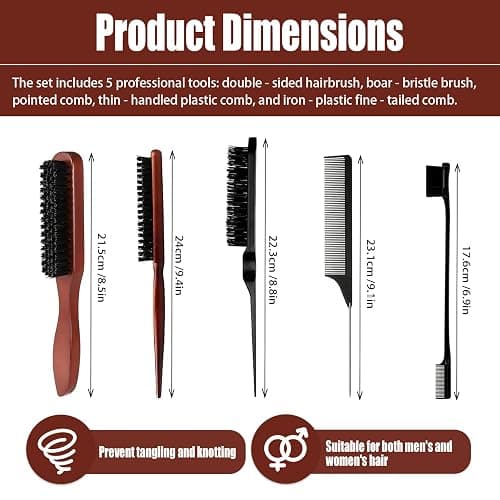 Spazzola Setole Cinghiale,5pcs Styling di Capelli e Barba Spazzola per Capelli con Manico Set per Styling di Capelli e Barba,assaggio del Cuoio Capelluto Uomo e Donna thumbnail 2
