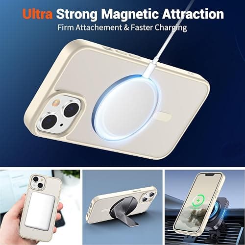 SUPFINE Magnetic for iPhone 14 Case & iPhone 13 Case (Compatible with MagSafe)(Military Grade Drop Protection) Slim Translucent Matte Shockproof Phone Cover,Antique White thumbnail 5