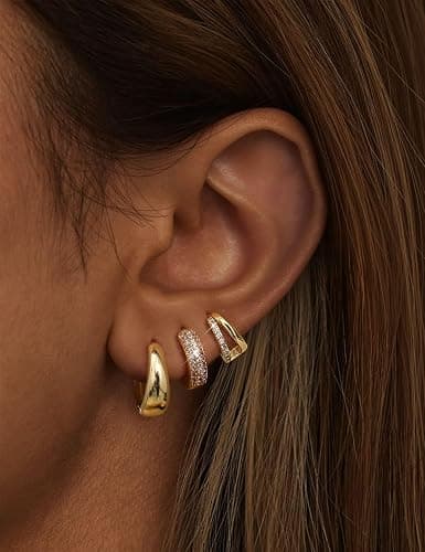 YADOCA Small Gold Hoop Earrings for Women - Hypoallergenic Chunky Gold Silver Hoops Earring Stacks Small 14K Gold Filled Huggie Earrings Set for Multiple Piercing 8/10/12M thumbnail 2