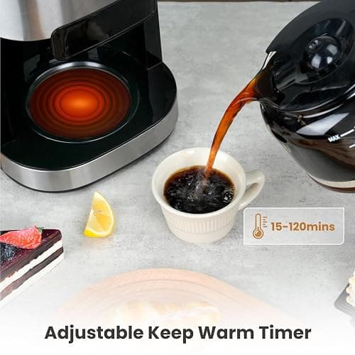 Gevi 10-Cup Coffee Maker with Built-in Burr Grinder, Programmable Timer, 1.5L Water Tank, Reusable Filter & Warming Plate – Drip Coffee Machine for Fresh Ground Coffee thumbnail 2