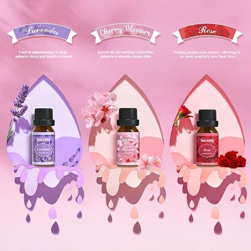 SALKING Floral Essential Oils Set, Premium Pure and Natural Essential Oils, Fragrance Oil Scented Oils for Oil Diffusers 6 x 10 ML - Lavender, Rose, Jasmine, Cherry Blossom, Gardenia, Chamomile thumbnail 3